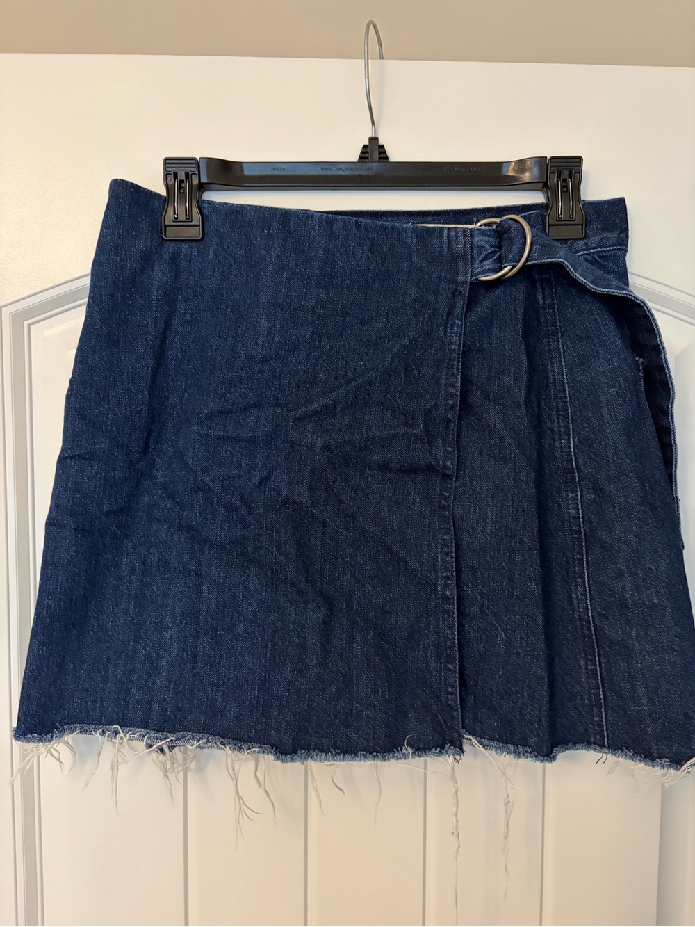 Dark Blue Denim Wrap Skirt with D-Ring Detail